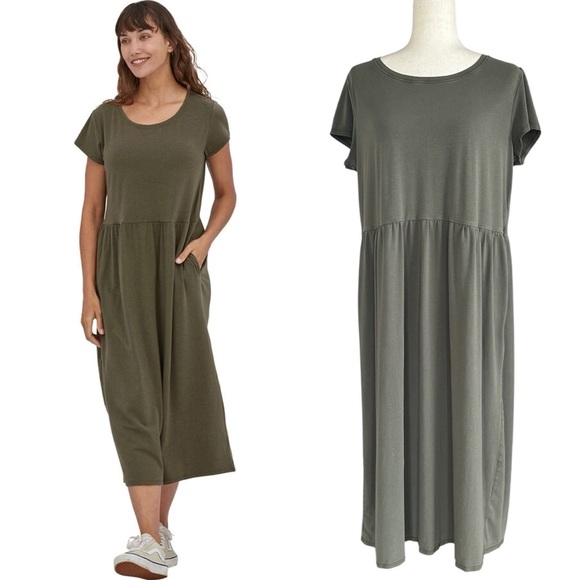 Patagonia Dresses & Skirts - Patagonia Kamala Midi T-Shirt Dress Womens Size L Minimalist Modest Travel Green